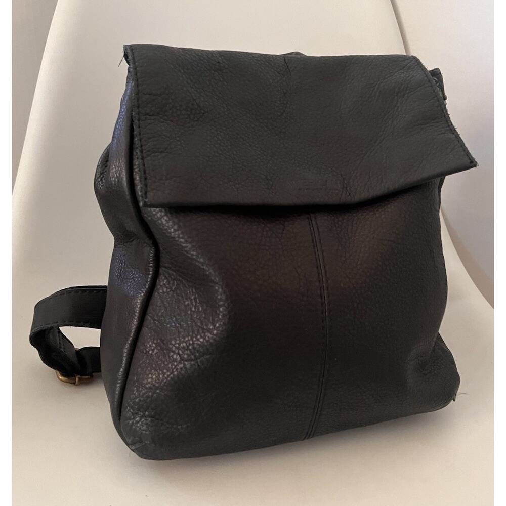 American Leather Co Black Leather Backpack Foldover Minimalist Pebbled Leather - Picture 11 of 16